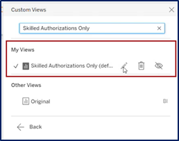 Dashboard - Manage Views Options